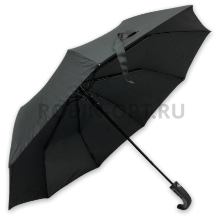 Зонт полуавтомат мужской 3 сл., PICCO 3021, ручка полкрюк, 23"(58.5см)Х9к, эпонж, (диаметр),  г, , черный фото детальное