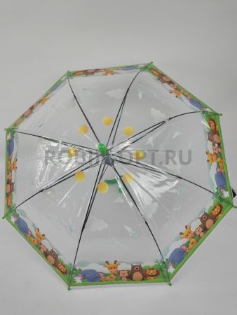 Зонт полуавтомат детский трость, PICCO 063, ручка крюк, 19"(48см)Х8к, ПВХ, 95 см(диаметр),  г, 4 расцветка, мультики на прозрачном фото детальное