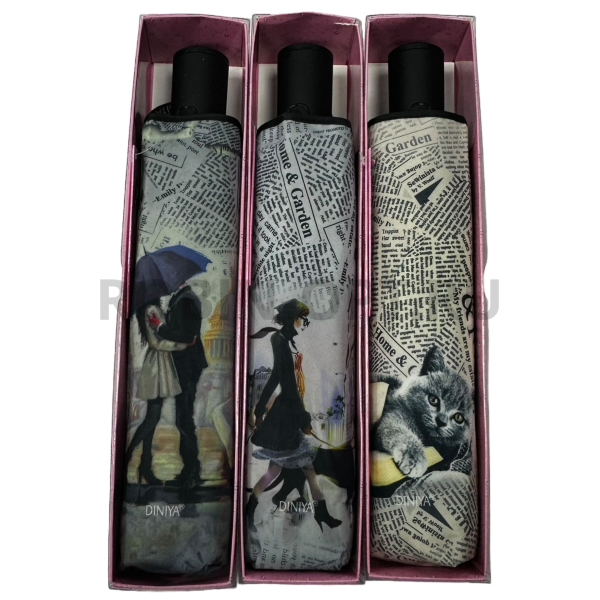 Зонт автомат женский 3 сл., DINIYA 192, прямая ручка , 23"(58.5см)Х8к, эпонж, (диаметр),  г, , Газета фото детальное