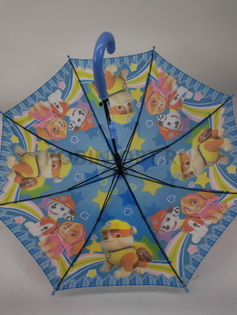 Зонт детский трость PICCO 090, полуавтомат, ручка крюк, пластик, 48 см, полиэстер, 8 спиц, Фибергласс, щенячий патруль фото детальное