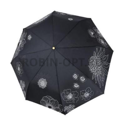 Зонт полный автомат женский 3 сл., Три слона L3897-E, прямая ручка , 23"(58.5см)Х8к, эпонж, (диаметр),  г, , нарисованный цветок фото анонса