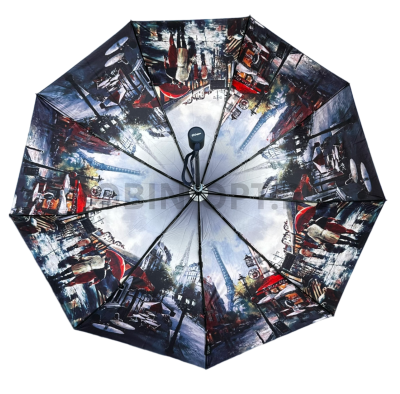 Зонт автомат женский 3 сл., UNIQUE 3006, прямая ручка , 23"(58.5см)Х9к, кожа и эпонж, 102 см(диаметр),  г, 6 рассцветка, город фото анонса