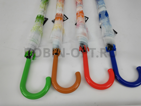 Зонт полуавтомат женский трость, PICCO 066, ручка крюк, 23"(58.5см)Х8к, ПВХ, (диаметр),  г, , листья на прозрачном фоне фото детальное
