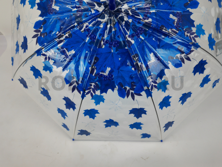 Зонт полуавтомат женский трость, PICCO 066, ручка крюк, 23"(58.5см)Х8к, ПВХ, (диаметр),  г, , листья на прозрачном фоне фото детальное