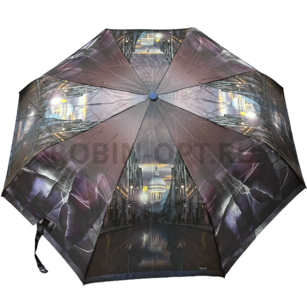 Зонт полуавтомат женский 3 сл., DINIYA 201, прямая ручка , 23"(58.5см)Х8к, сатин, (диаметр),  г, , город фото детальное