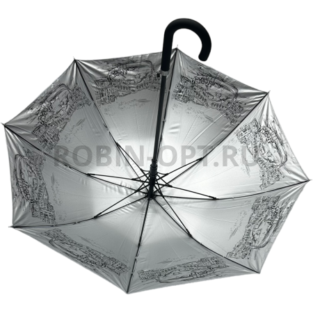 Зонт полуавтомат универсальный трость, FIABA 1002, ручка крюк, 23"(58.5см)Х8к, пленка, (диаметр),  г, , двухсторонний фото детальное