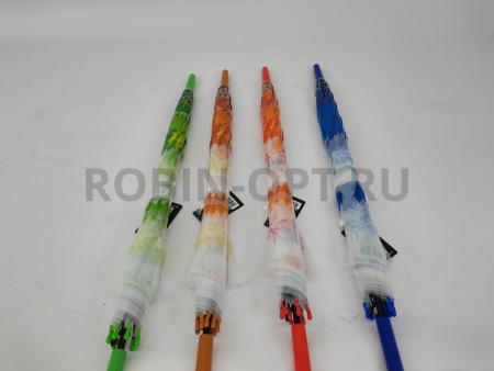 Зонт полуавтомат женский трость, PICCO 066, ручка крюк, 23"(58.5см)Х8к, ПВХ, (диаметр),  г, , листья на прозрачном фоне фото детальное