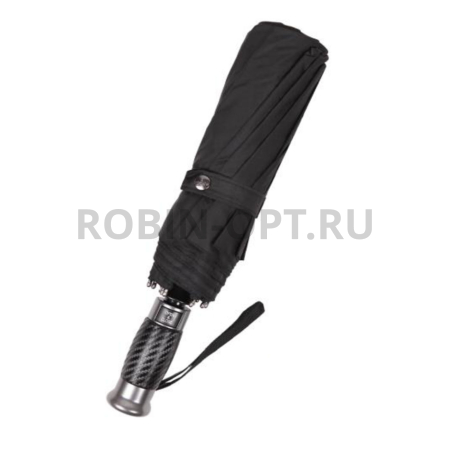 Зонт автомат мужской 3 сл., Три слона M6310, прямая длинная ручка , 25"(63.5см)Х10к, эпонж, (диаметр),  г, , черный фото детальное