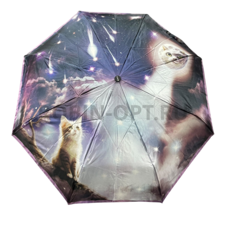 Зонт автомат женский 3 сл., ROBIN 3119, прямая ручка , 21.6"(55см)Х8к, эпонж, 96 см(диаметр), 344 г, 6 рассцветка, кошки фото детальное