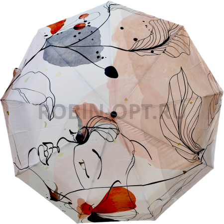 Зонт автомат женский 3 сл., ROBIN 3327, прямая ручка , 23"(58.5см)Х9к, эпонж 210т, 100 см(диаметр), 438 г, 6 рассцветка, абстракци фото детальное