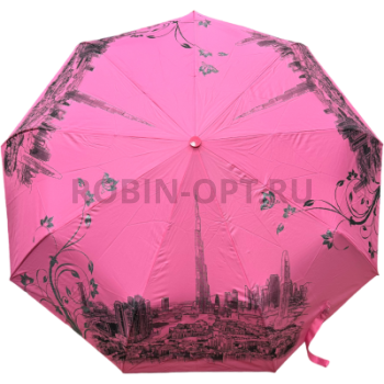 Зонт автомат женский 3 сл., DINIYA 926, прямая ручка , 23"(58.5см)Х9к, полиэстер, (диаметр),  г, , нарисованный город фото анонса
