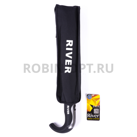 Зонт автомат мужской 3 сл., River 8404, ручка полкрюк, 23"(58.5см)Х9к, полиэстер, (диаметр),  г, , черный фото детальное