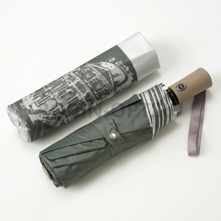 Зонт автомат женский 3 сл., ROBIN 3307, прямая ручка , 23"(58.5см)Х9к, эпонж, 100 см(диаметр), 512 г, 6 рассцветка, серый город фото детальное