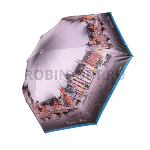 Зонт полный автомат женский 3 сл., Три слона L3833-D, прямая ручка , 23"(58.5см)Х8к, эпонж, (диаметр),  г, , нарисованный город фото детальное