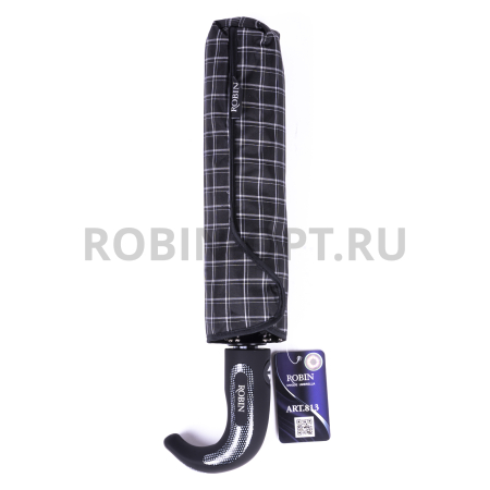 Зонт автомат мужской 3 сл., ROBIN 813, ручка полкрюк, 23"(58.5см)Х9к, эпонж, 100 см(диаметр), 465 г, 6 рассцветка, клетка фото детальное