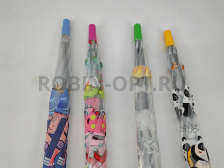 Зонт полуавтомат детский трость, PICCO 069, ручка крюк, 19"(48см)Х8к, ПВХ, (диаметр),  г, , мультики на прозрачном фоне фото детальное