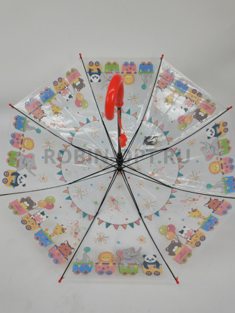 Зонт полуавтомат женский трость, PICCO 065, ручка крюк, 23"(58.5см)Х8к, ПВХ, (диаметр),  г, , цветы на прозрачном фоне фото детальное