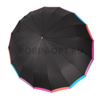 Зонт автомат женский 3 сл., Три слона L3161 - BLACK, прямая ручка , 23"(58.5см)Х16к, полиэстер, (диаметр),  г, , черный с радужным фото анонса