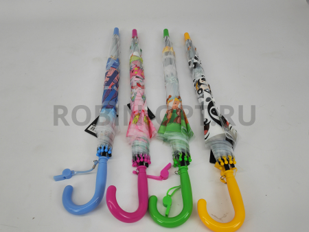 Зонт полуавтомат детский трость, PICCO 069, ручка крюк, 19"(48см)Х8к, ПВХ, (диаметр),  г, , мультики на прозрачном фоне фото детальное