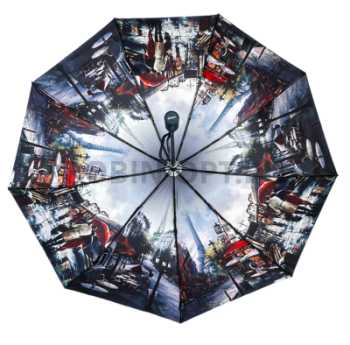 Зонт автомат женский 3 сл., UNIQUE 3006, прямая ручка , 23"(58.5см)Х9к, кожа и эпонж, 102 см(диаметр),  г, 6 рассцветка, город фото анонса