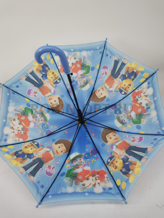 Зонт детский трость PICCO 090, полуавтомат, ручка крюк, пластик, 48 см, полиэстер, 8 спиц, Фибергласс, щенячий патруль фото детальное