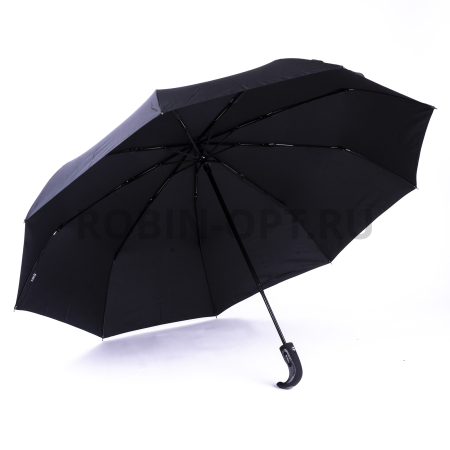 Зонт автомат мужской 3 сл., ROBIN 800, ручка полкрюк, 27"(68см)Х9к, эпонж, 115 см(диаметр), 620 г, 1 рассцветка, черный фото детальное