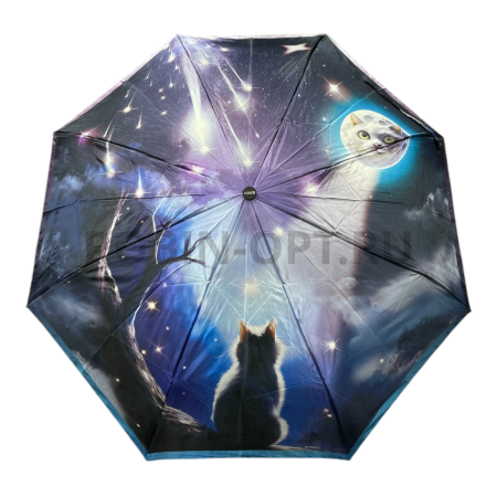 Зонт автомат женский 3 сл., ROBIN 3119, прямая ручка , 21.6"(55см)Х8к, эпонж, 96 см(диаметр), 344 г, 6 рассцветка, кошки фото детальное
