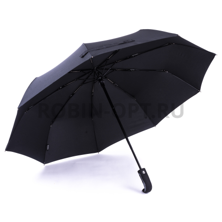 Зонт автомат мужской 3 сл., ROBIN 408, ручка полкрюк, 23"(58.5см)Х9к, эпонж, 100 см(диаметр), 462 г, 1 рассцветка, черный фото детальное
