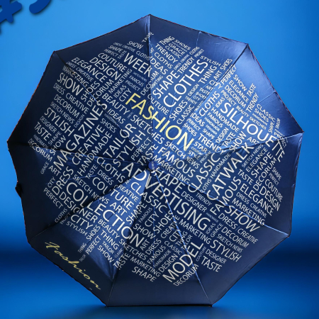 Зонт автомат женский 3 сл., ROBIN 3314, прямая ручка , 23"(58.5см)Х9к, сатин, 100 см(диаметр), 433 г, 6 рассцветка, Облака слов фото детальное