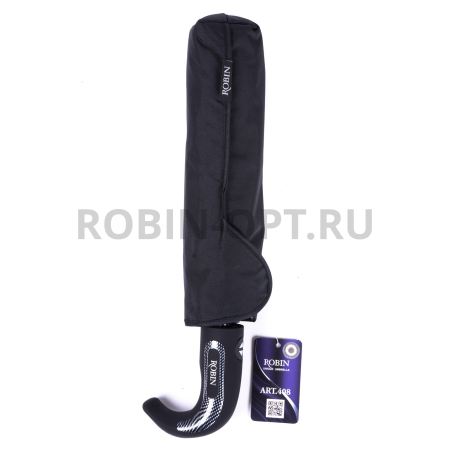 Зонт автомат мужской 3 сл., ROBIN 408, ручка полкрюк, 23"(58.5см)Х9к, эпонж, 100 см(диаметр), 462 г, 1 рассцветка, черный фото детальное