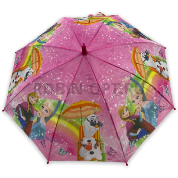 Зонт детский трость 2606, полуавтомат, ручка полкрюк, пластик, 48 см, эпонж, 8 спиц, пластик, холодное сердце фото анонса