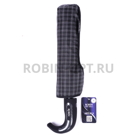 Зонт автомат мужской 3 сл., ROBIN 813, ручка полкрюк, 23"(58.5см)Х9к, эпонж, 100 см(диаметр), 465 г, 6 рассцветка, клетка фото детальное