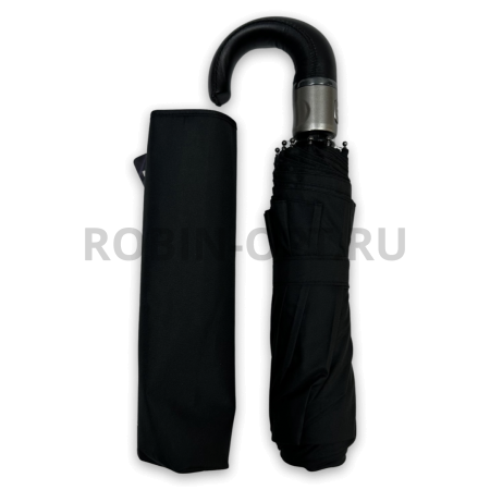 Зонт автомат мужской 3 сл., ROBIN 801, ручка крюк, 27.5"(70см)Х9к, эпонж, 115 см(диаметр), 624 г, 1 рассцветка, черный фото детальное