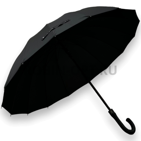 Зонт полуавтомат мужской трость, ROBIN 1522, ручка крюк, 25"(63.5см)Х16к, эпонж 210т, (диаметр),  г, , черный фото детальное
