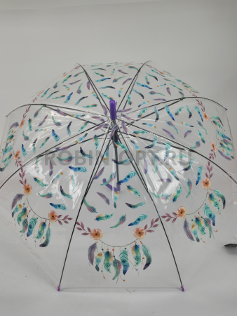 Зонт полуавтомат женский трость, PICCO 065, ручка крюк, 23"(58.5см)Х8к, ПВХ, (диаметр),  г, , цветы на прозрачном фоне фото детальное