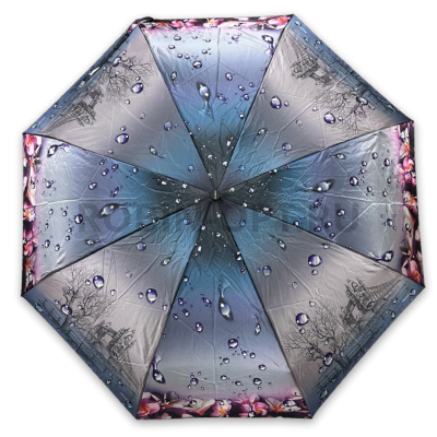 Зонт автомат женский 4 сл., DINIYA 165, прямая ручка , 20.8"(53см)Х8к, эпонж, (диаметр),  г, , цветы фото анонса