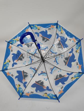 Зонт полуавтомат детский трость, PICCO 063, ручка крюк, 19"(48см)Х8к, ПВХ, 95 см(диаметр),  г, 4 расцветка, мультики на прозрачном фото детальное