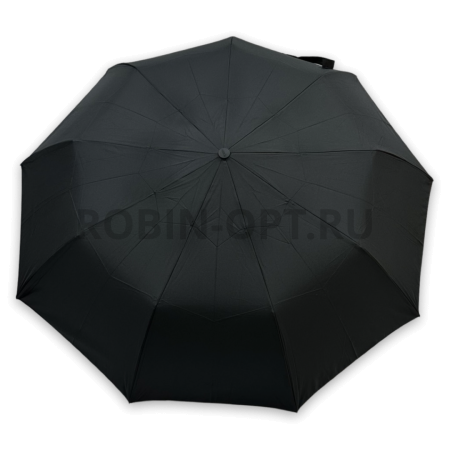 Зонт полуавтомат мужской 3 сл., ROBIN 210, ручка крюк, 23"(58.5см)Х9к, эпонж, 100 см(диаметр), 514 г, 1 рассцветка, черный фото детальное