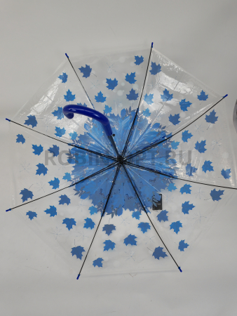 Зонт полуавтомат женский трость, PICCO 066, ручка крюк, 23"(58.5см)Х8к, ПВХ, (диаметр),  г, , листья на прозрачном фоне фото детальное