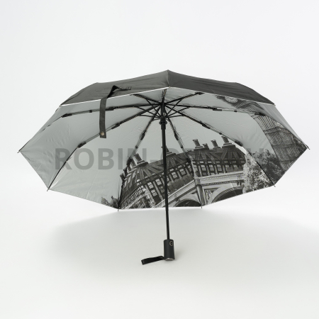 Зонт автомат женский 3 сл., ROBIN 3307, прямая ручка , 23"(58.5см)Х9к, эпонж, 100 см(диаметр), 512 г, 6 рассцветка, серый город фото детальное