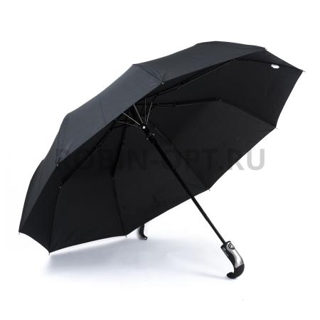 Зонт полуавтомат мужской 3 сл., ZICCO 3035, ручка полкрюк, 23"(58.5см)Х9к, эпонж, (диаметр),  г, , черный фото детальное