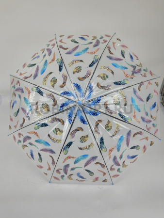 Зонт полуавтомат женский трость, PICCO 065, ручка крюк, 23"(58.5см)Х8к, ПВХ, (диаметр),  г, , цветы на прозрачном фоне фото детальное