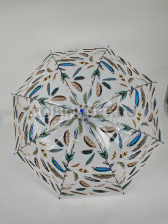 Зонт полуавтомат женский трость, PICCO 065, ручка крюк, 23"(58.5см)Х8к, ПВХ, (диаметр),  г, , цветы на прозрачном фоне фото детальное