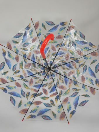 Зонт полуавтомат женский трость, PICCO 065, ручка крюк, 23"(58.5см)Х8к, ПВХ, (диаметр),  г, , цветы на прозрачном фоне фото детальное