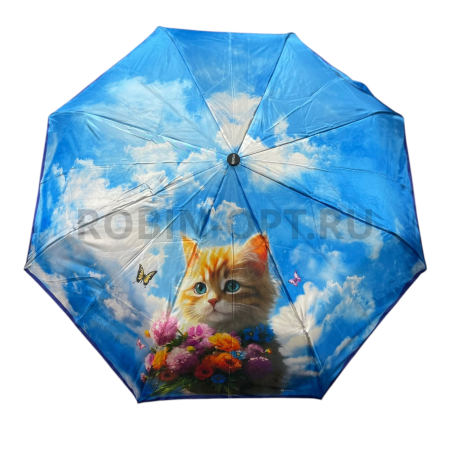 Зонт автомат женский 3 сл., ROBIN 3119, прямая ручка , 21.6"(55см)Х8к, эпонж, 96 см(диаметр), 344 г, 6 рассцветка, кошки фото детальное