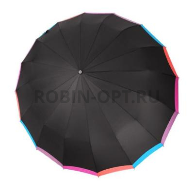 Зонт автомат женский 3 сл., Три слона L3161 - BLACK, прямая ручка , 23"(58.5см)Х16к, полиэстер, (диаметр),  г, , черный с радужным фото анонса