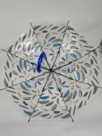 Зонт полуавтомат женский трость, PICCO 065, ручка крюк, 23"(58.5см)Х8к, ПВХ, (диаметр),  г, , цветы на прозрачном фоне фото детальное