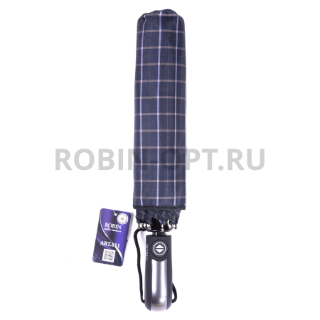 Зонт автомат мужской 3 сл., ROBIN 811, прямая длинная ручка , 23"(58.5см)Х9к, эпонж, 97 см(диаметр), 442 г, 6 рассцветка, клетка фото детальное