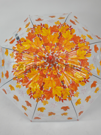 Зонт полуавтомат женский трость, PICCO 066, ручка крюк, 23"(58.5см)Х8к, ПВХ, (диаметр),  г, , листья на прозрачном фоне фото детальное