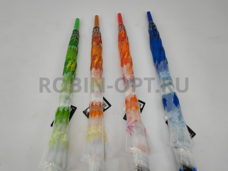 Зонт полуавтомат женский трость, PICCO 066, ручка крюк, 23"(58.5см)Х8к, ПВХ, (диаметр),  г, , листья на прозрачном фоне фото детальное